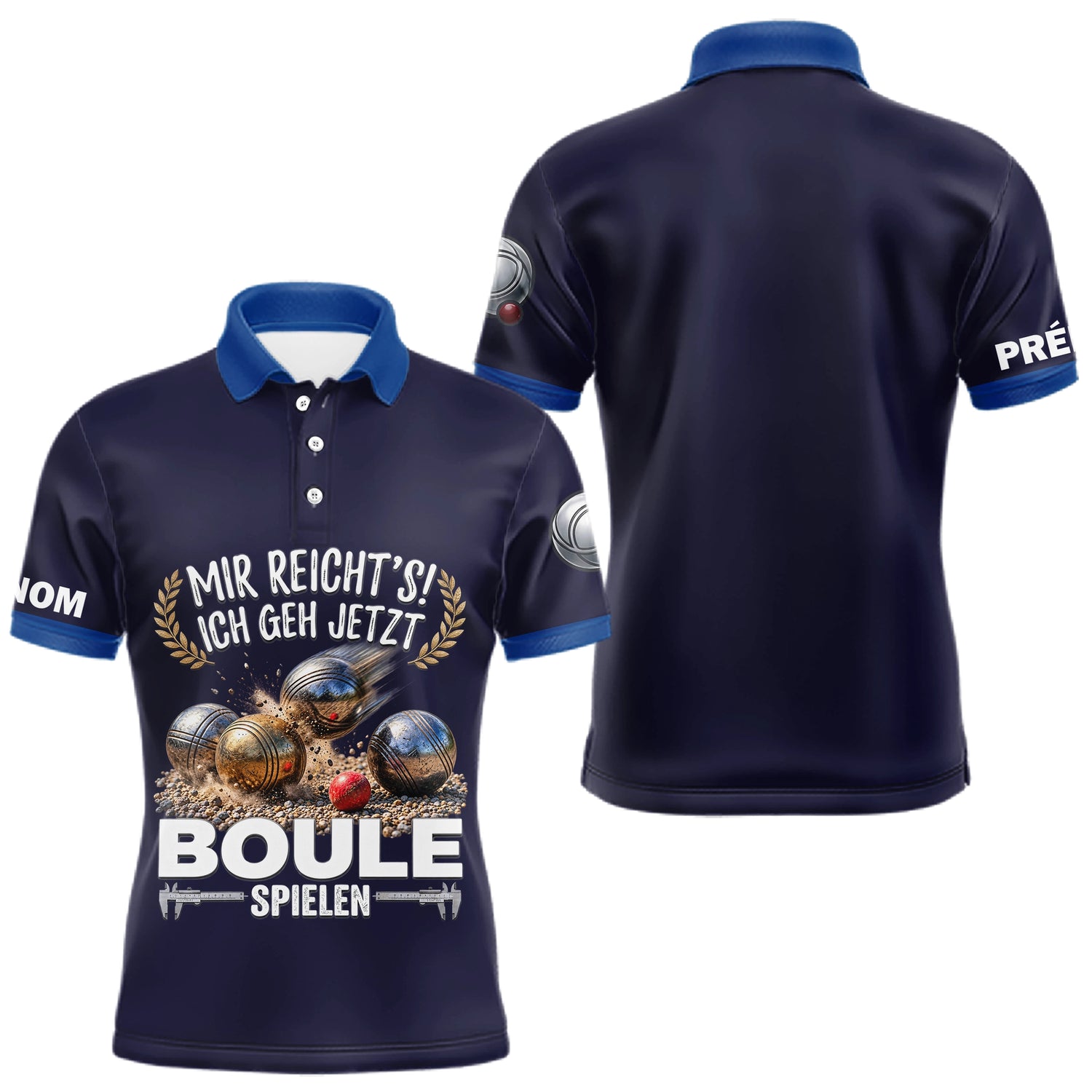 Polo Pétanque Imprimé 3D - Personnalisé Bleu Marine - Polo Homme