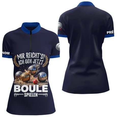 Polo Pétanque Imprimé 3D - Personnalisé Bleu Marine - Polo Zippé Femme