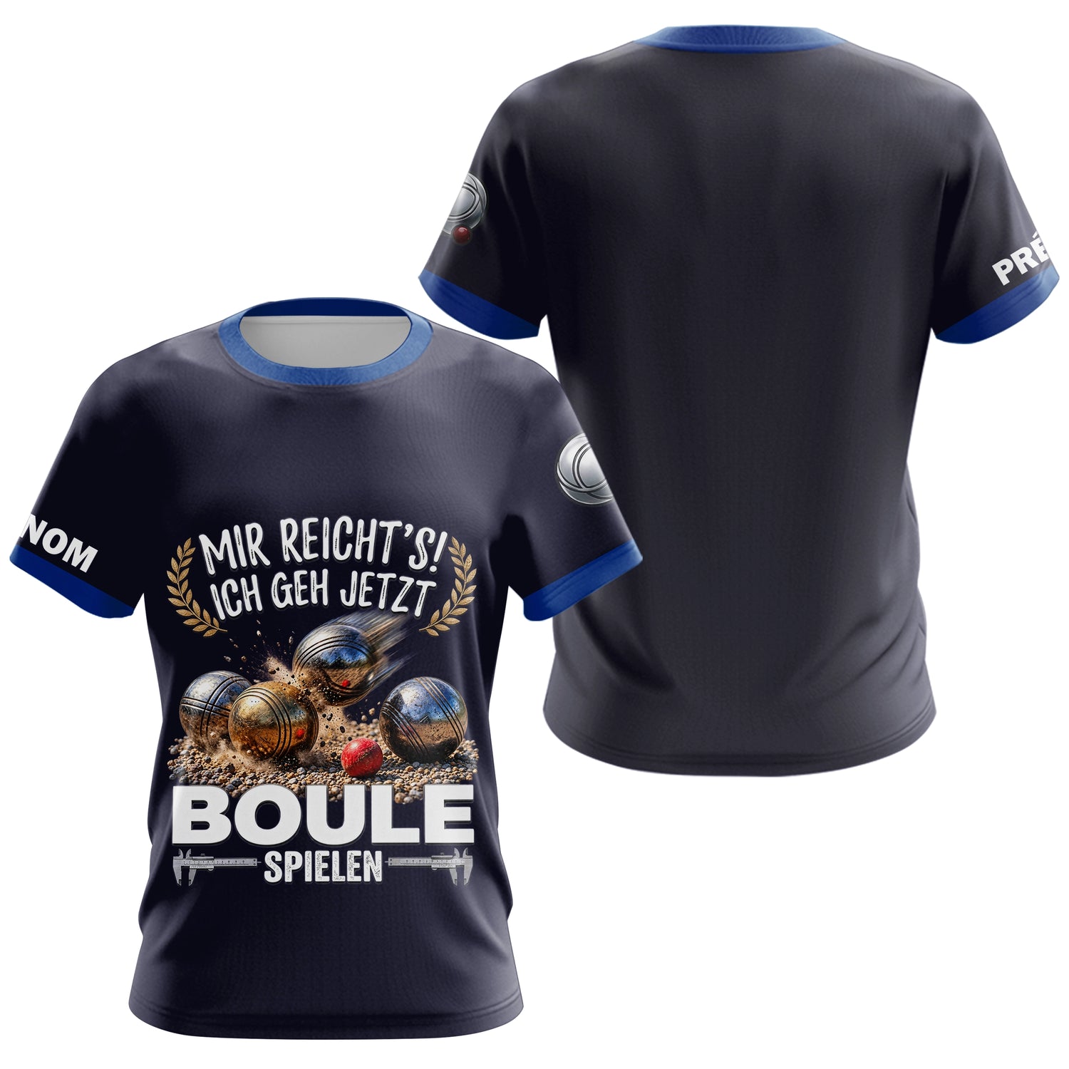 Polo Pétanque Imprimé 3D - Personnalisé Bleu Marine - T-Shirt Femme