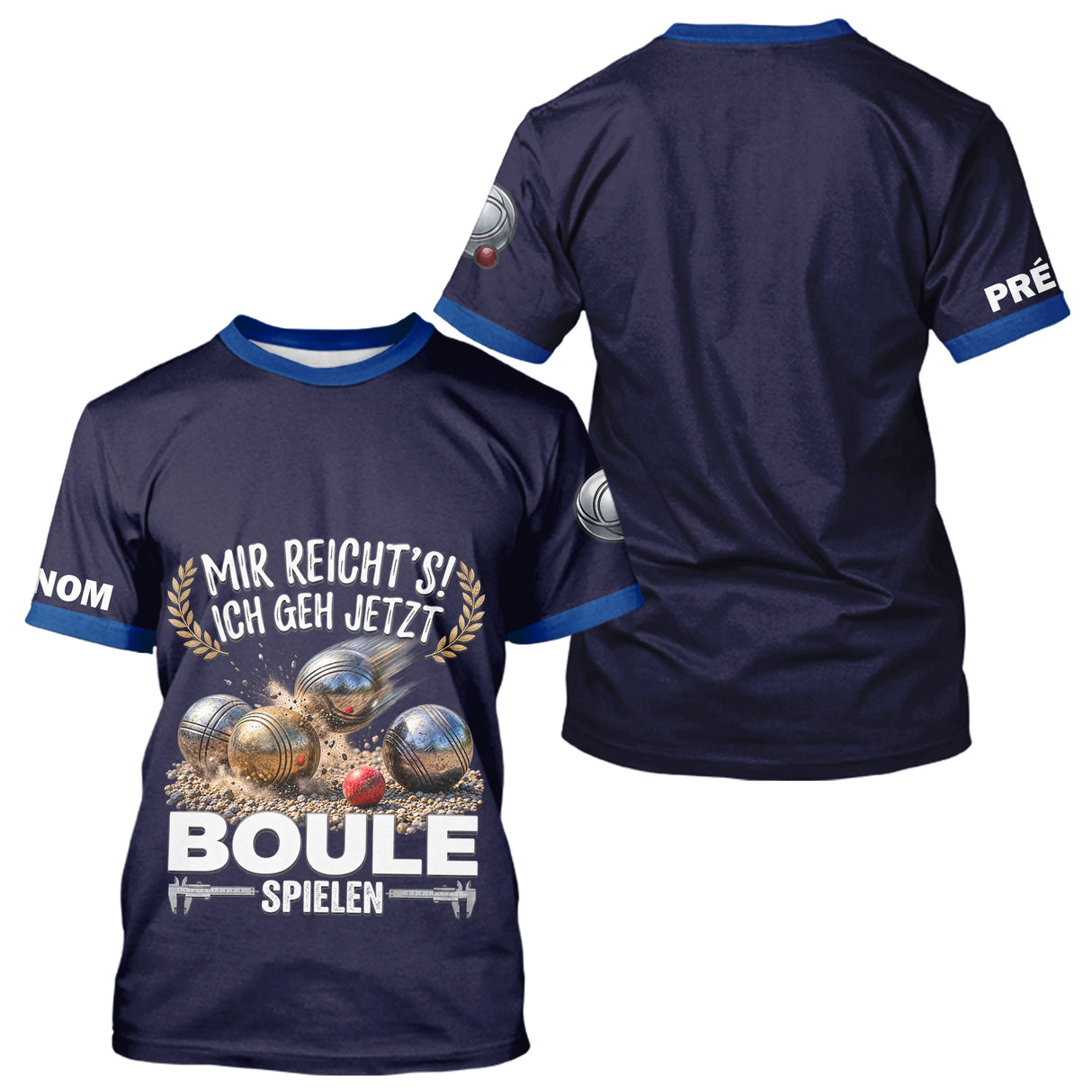 Polo Pétanque Imprimé 3D - Personnalisé Bleu Marine - T-Shirt Homme
