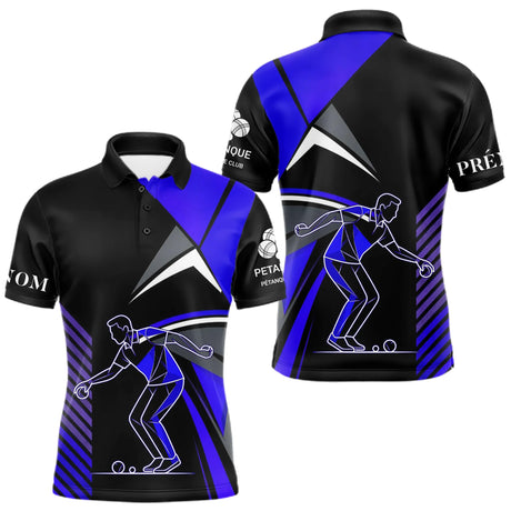 Polo Pétanque Imprimé Bleu & Noir - Cadeau Boule Homme Femme - Polo Homme