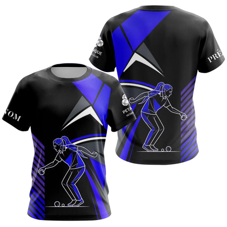 Polo Pétanque Imprimé Bleu & Noir - Cadeau Boule Homme Femme - T-Shirt Femme
