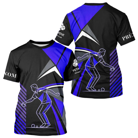 Polo Pétanque Imprimé Bleu & Noir - Cadeau Boule Homme Femme - T-Shirt Homme