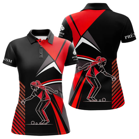 Polo Pétanque Imprimé Rouge & Noir - Cadeau Boule Homme Femme - Polo Femme