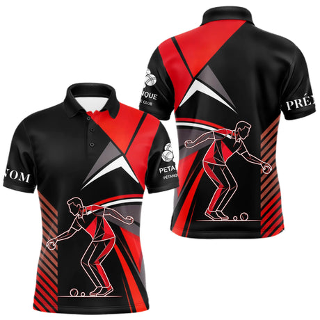 Polo Pétanque Imprimé Rouge & Noir - Cadeau Boule Homme Femme - Polo Homme