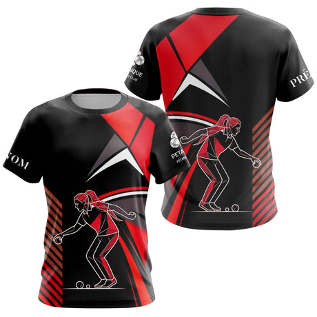Polo Pétanque Imprimé Rouge & Noir - Cadeau Boule Homme Femme - T-Shirt Femme