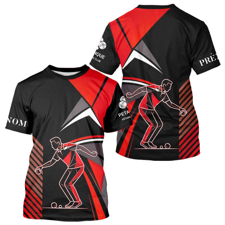 Polo Pétanque Imprimé Rouge & Noir - Cadeau Boule Homme Femme - T-Shirt Homme