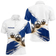 Polo Pétanque Inox & Cochonnet Bleu - Motif Pinceau Prénom - Polo Homme