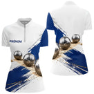 Polo Pétanque Inox & Cochonnet Bleu - Motif Pinceau Prénom - Polo Zippé Femme