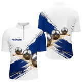 Polo Pétanque Inox & Cochonnet Bleu - Motif Pinceau Prénom - Polo Zippé Homme