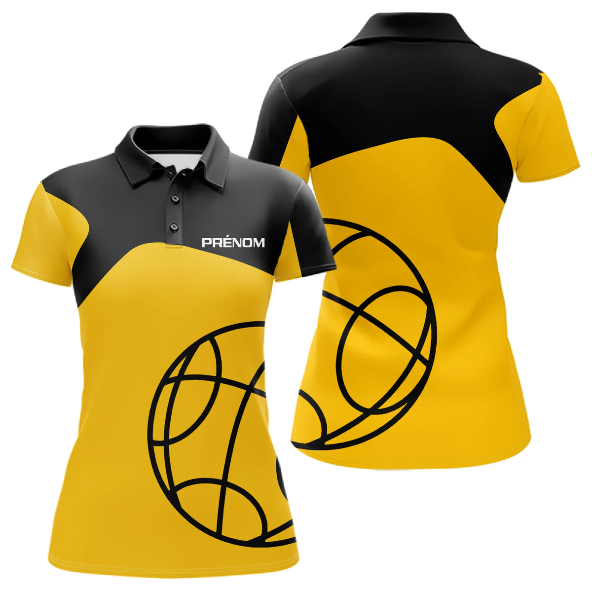 Polo Pétanque Jaune & Noir Personnalisé - Équipement Club - Polo Femme