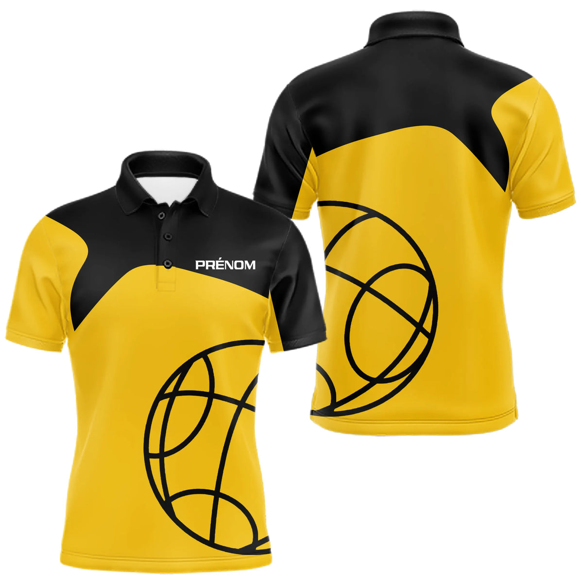Polo Pétanque Jaune & Noir Personnalisé - Équipement Club - Polo Homme