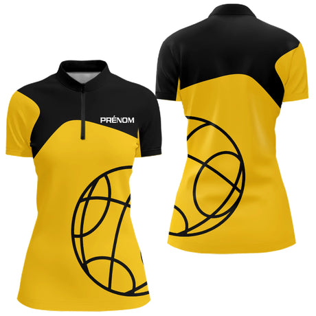 Polo Pétanque Jaune & Noir Personnalisé - Équipement Club - Polo Zippé Femme