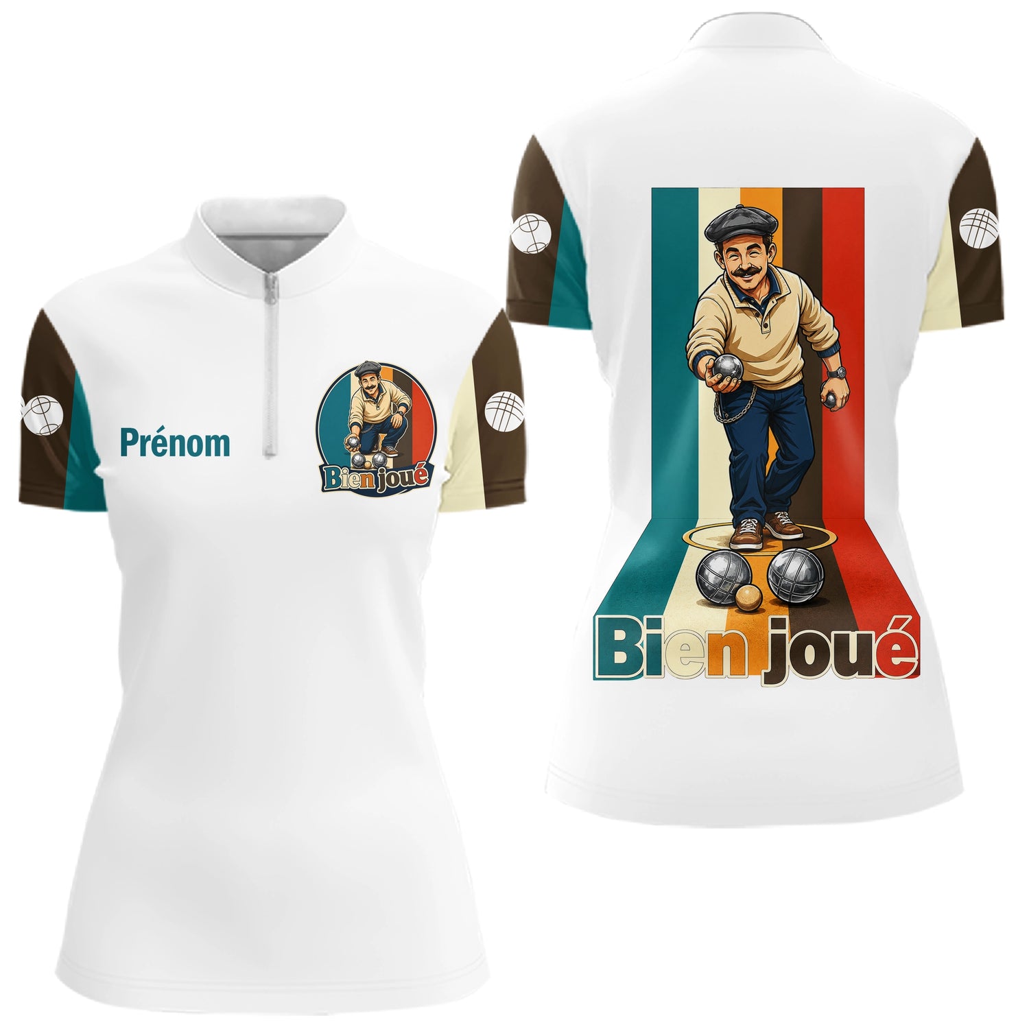 Polo Pétanque Joueur Boules - Champion Style Français - Polo Zippé Femme