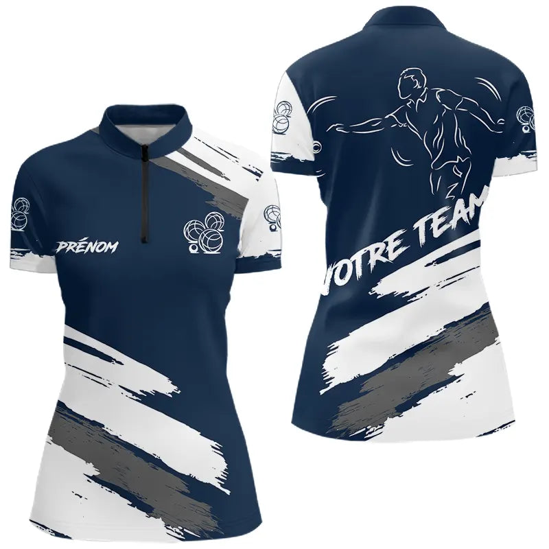 Polo Pétanque Joueur Marine - Design Sport Personnalisé - Polo Zippé Femme