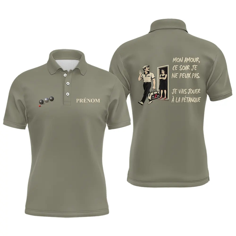Polo Pétanque Kaki Personnalisé Humour - Homme Femme - Polo Homme