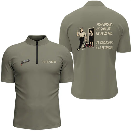 Polo Pétanque Kaki Personnalisé Humour - Homme Femme - Polo Zippé Homme