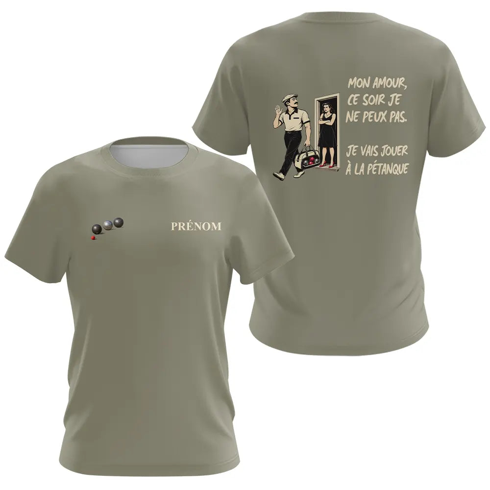 Polo Pétanque Kaki Personnalisé Humour - Homme Femme - T-Shirt Femme