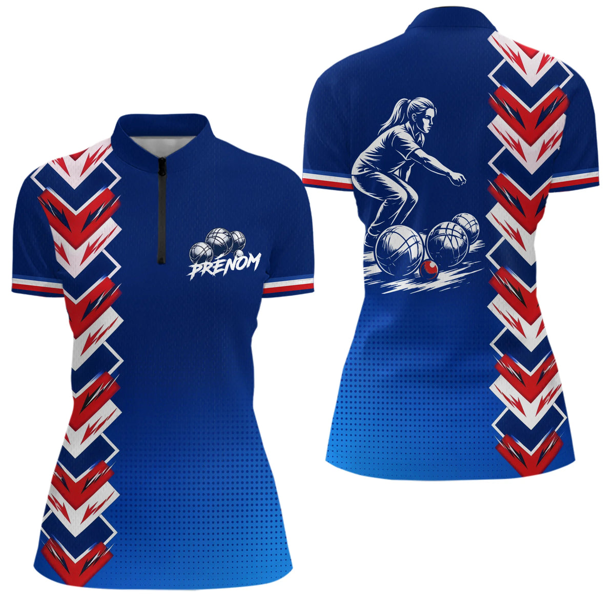Polo Pétanque La France- Bleu Tricolore Homme Femme - Polo Zippé Femme