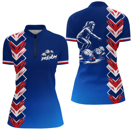 Polo Pétanque La France- Bleu Tricolore Homme Femme - Polo Zippé Femme