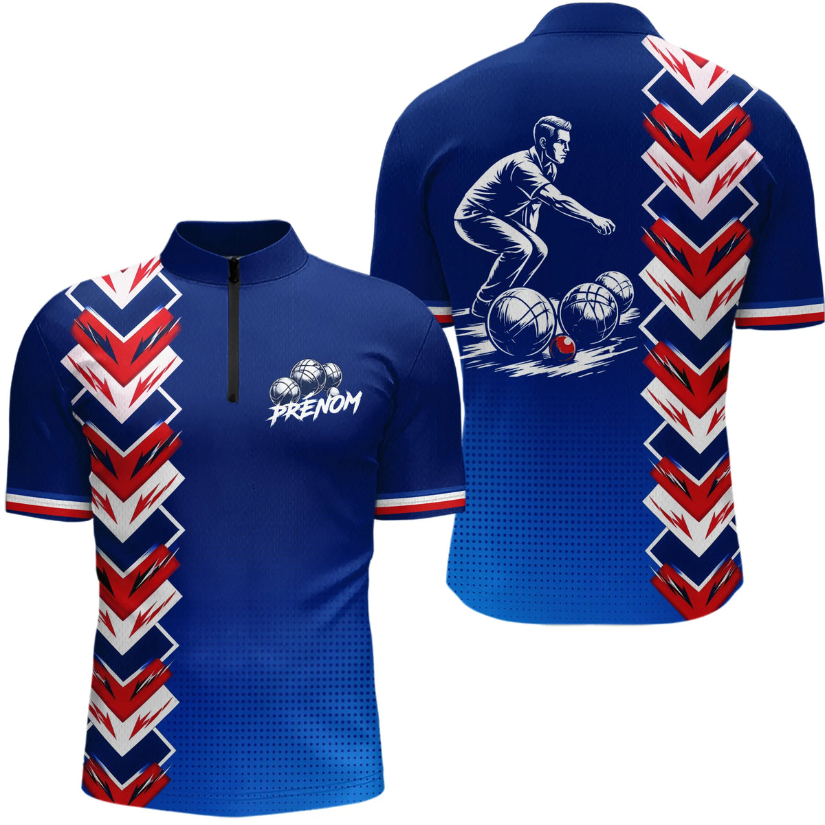 Polo Pétanque La France- Bleu Tricolore Homme Femme - Polo Zippé Homme