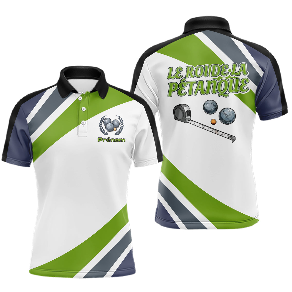 Polo Pétanque Le Roi Vert et Blanc - Personnalisé & Unique Boules - Polo Homme