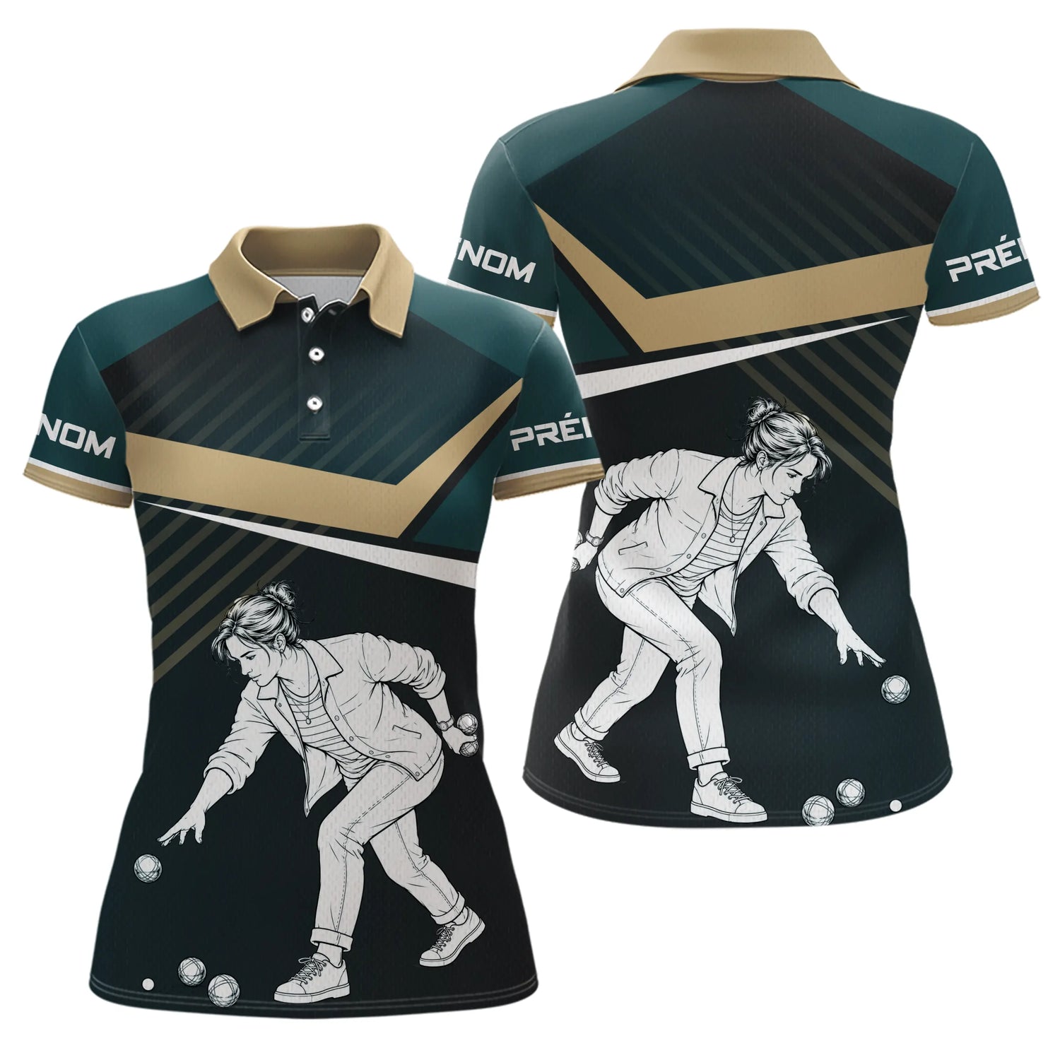Polo Pétanque Maître Noir Vert - Joueur Vintage Homme Femme - Polo Femme