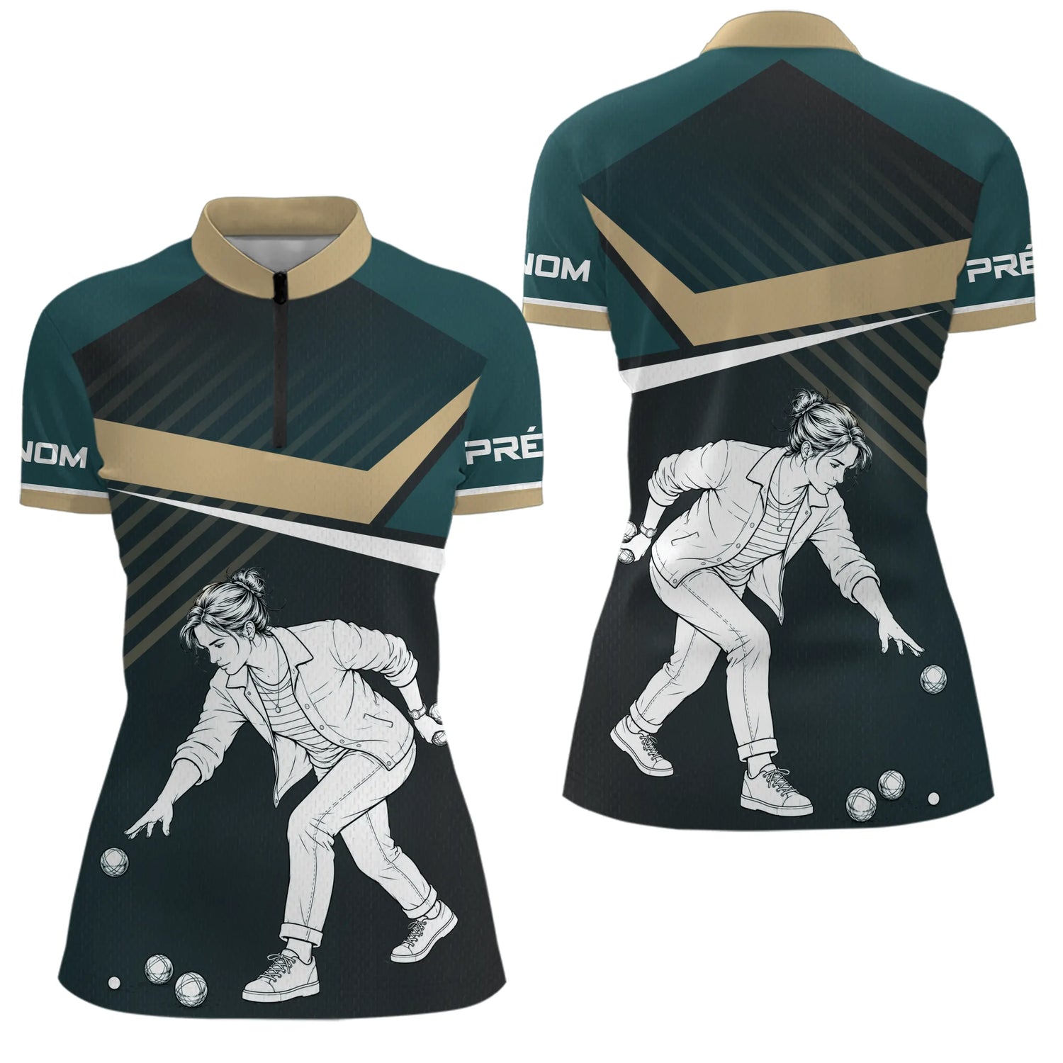 Polo Pétanque Maître Noir Vert - Joueur Vintage Homme Femme - Polo Zippé Femme