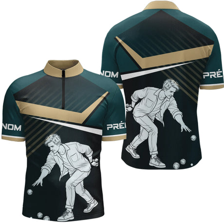Polo Pétanque Maître Noir Vert - Joueur Vintage Homme Femme - Polo Zippé Homme