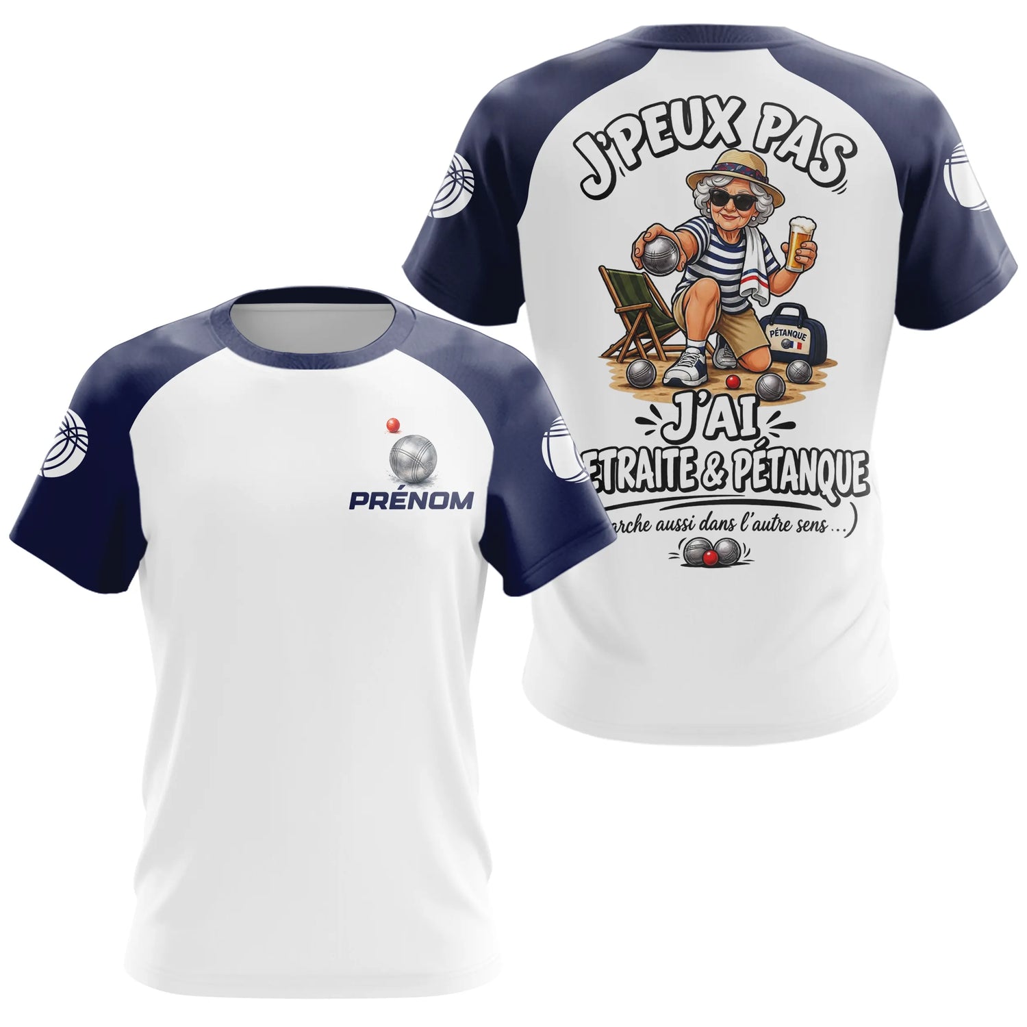 Polo Pétanque Marine & Blanc - Humour Retraite Personnalisé - T-Shirt Femme