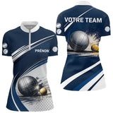 Polo Pétanque Marine & Blanc Personnalisable - Équipe & Prénom - Polo Zippé Femme