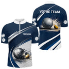 Polo Pétanque Marine & Blanc Personnalisable - Équipe & Prénom - Polo Zippé Homme
