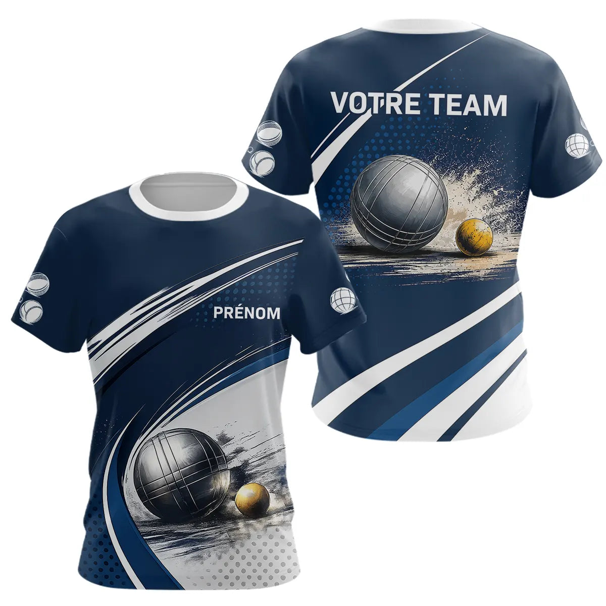 Polo Pétanque Marine & Blanc Personnalisable - Équipe & Prénom - T-Shirt Femme