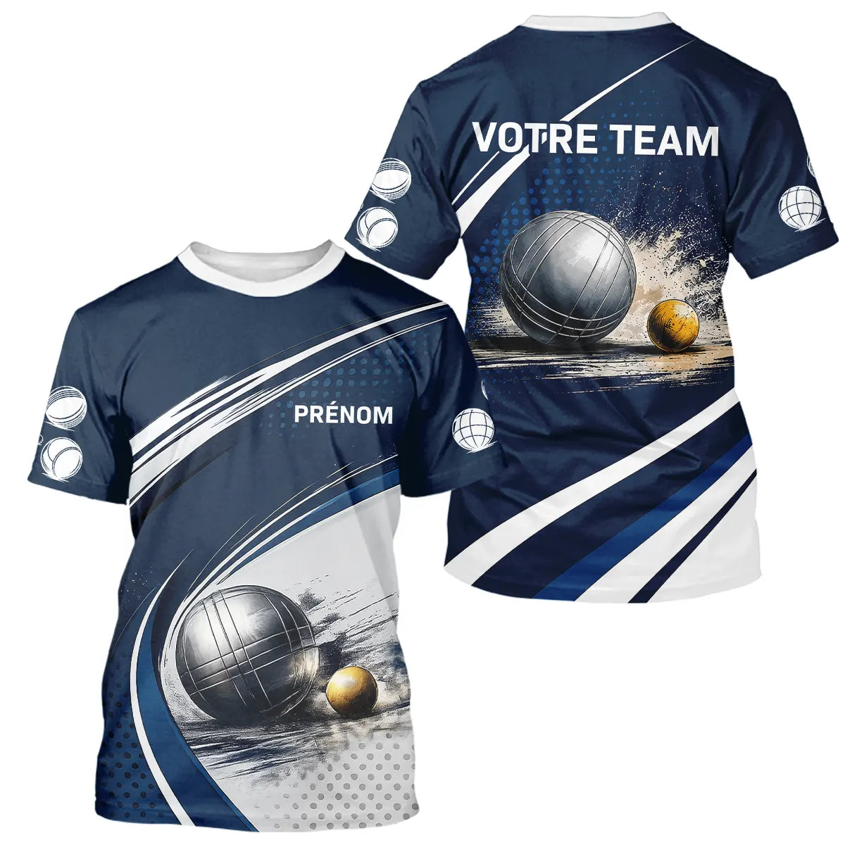 Polo Pétanque Marine & Blanc Personnalisable - Équipe & Prénom - T-Shirt Homme