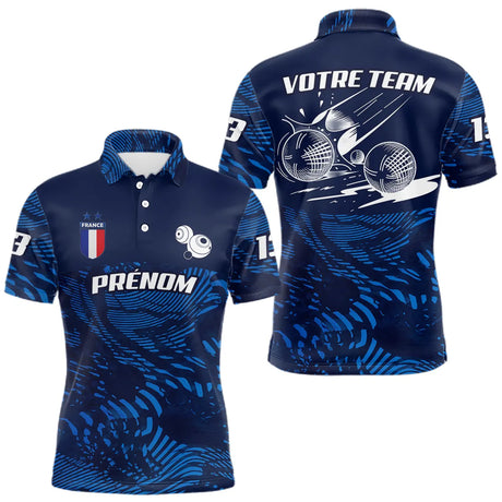 Polo Pétanque Marine Bleu - Personnalisé France Tricolore - Polo Homme