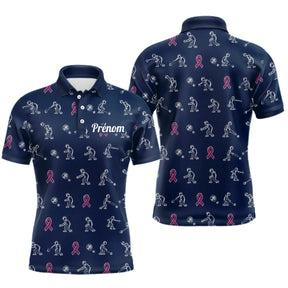 Polo Pétanque Marine Rose Personnalisé - Ruban Joueur Boules - Polo Homme