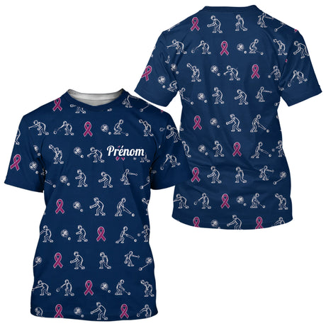 Polo Pétanque Marine Rose Personnalisé - Ruban Joueur Boules - T-Shirt Homme