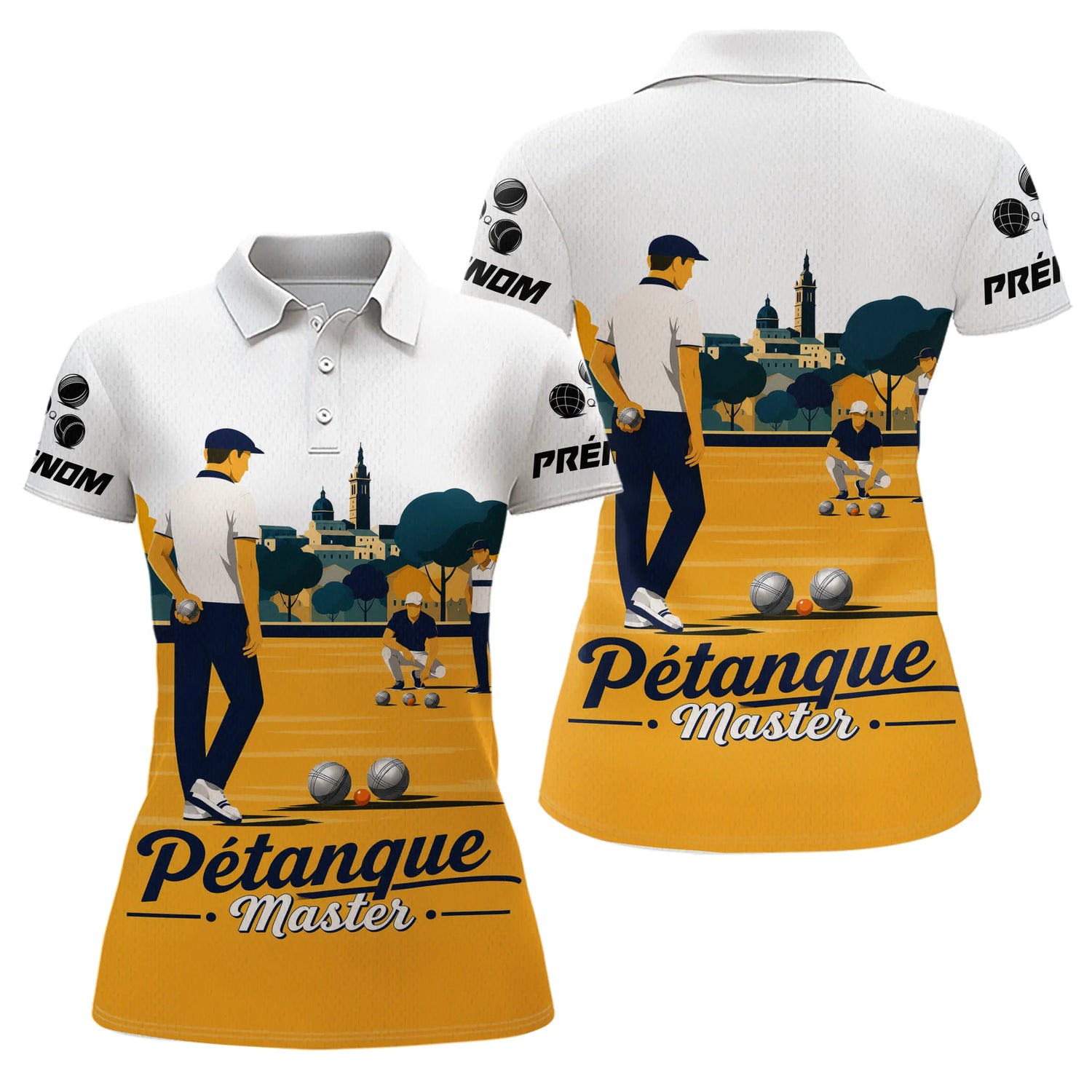 Polo Pétanque Master Personnalisé - Jaune Blanc Boulodrome - Polo Femme