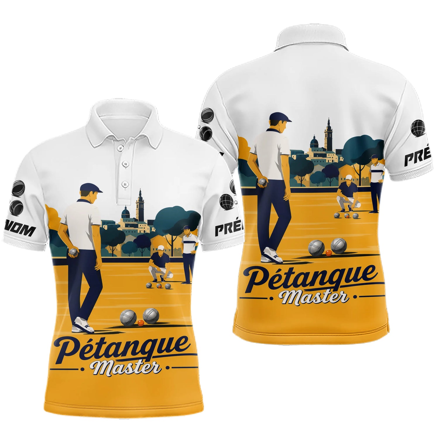 Polo Pétanque Master Personnalisé - Jaune Blanc Boulodrome - Polo Homme
