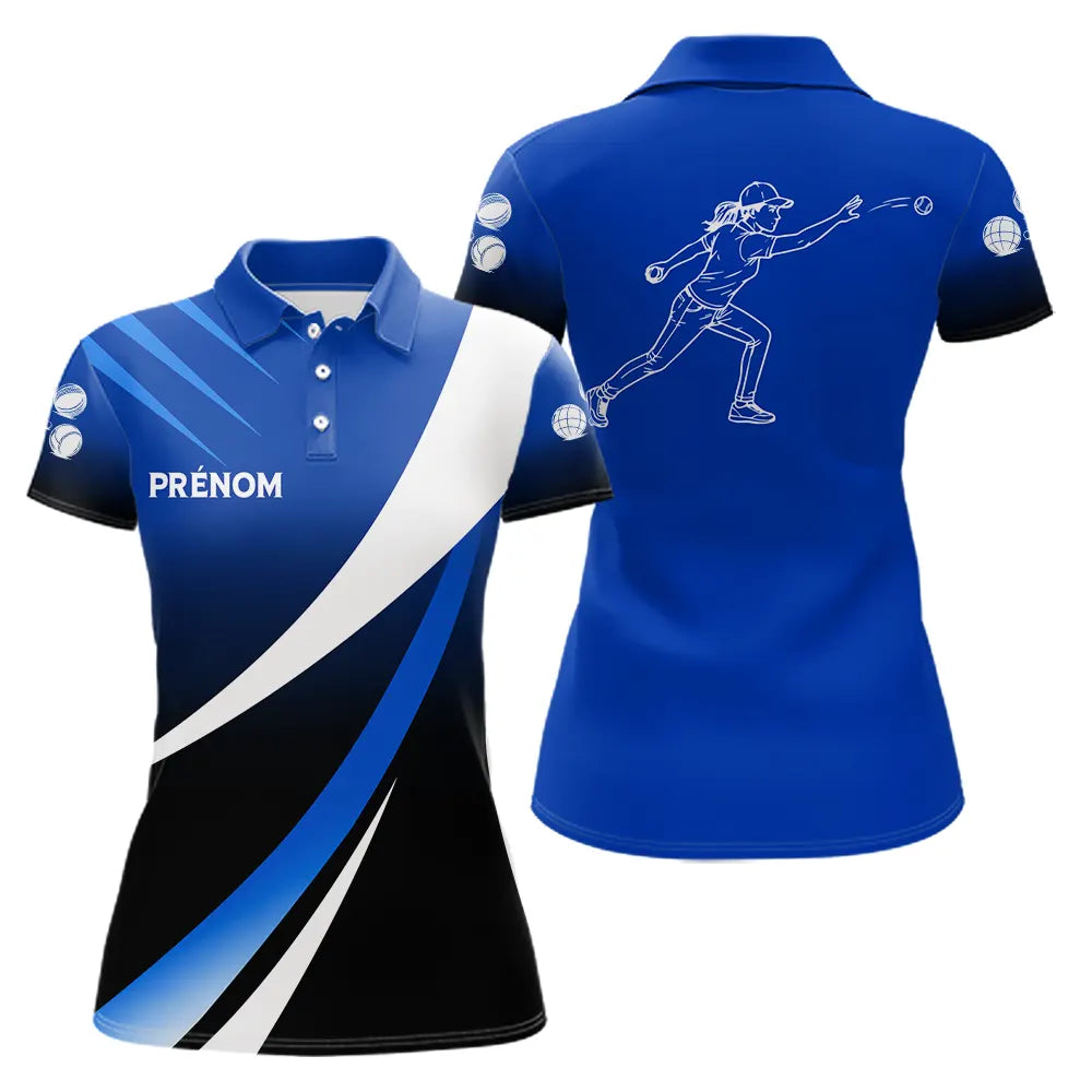 Polo Pétanque Moderne Bleu - Élégance & Performance Prénom - Polo Femme