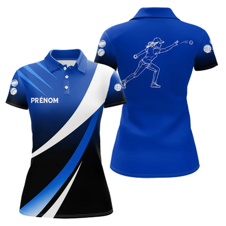 Polo Pétanque Moderne Bleu - Élégance & Performance Prénom - Polo Femme