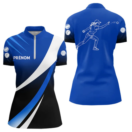 Polo Pétanque Moderne Bleu - Élégance & Performance Prénom - Polo Zippé Femme