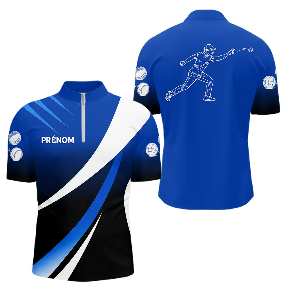 Polo Pétanque Moderne Bleu - Élégance & Performance Prénom - Polo Zippé Homme