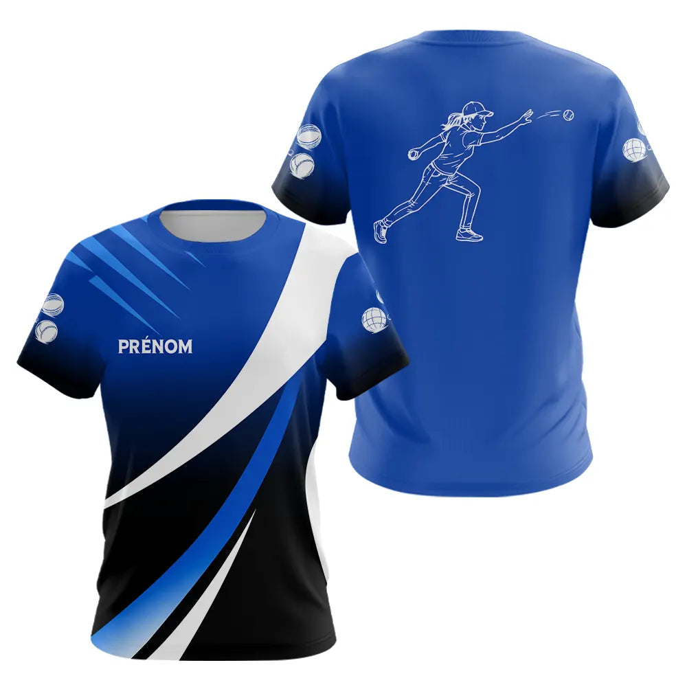 Polo Pétanque Moderne Bleu - Élégance & Performance Prénom - T-Shirt Femme