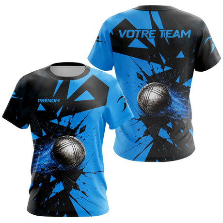 Polo Pétanque Moderne Noir Bleu – Boule Dynamique - T-Shirt Femme