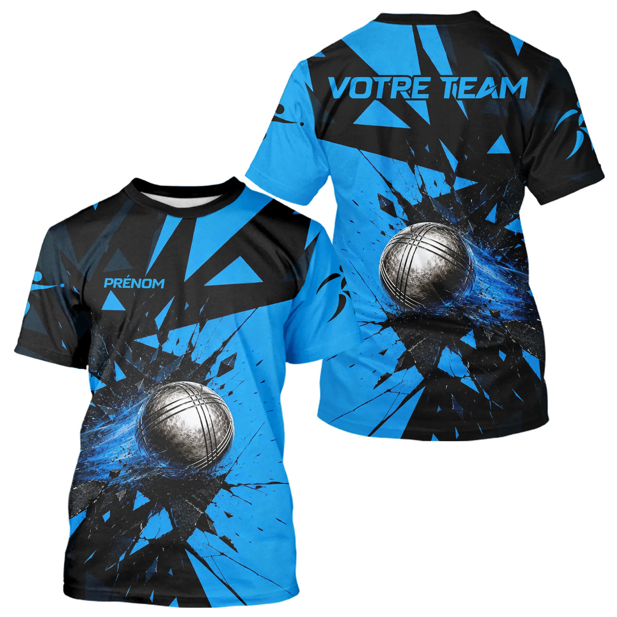 Polo Pétanque Moderne Noir Bleu – Boule Dynamique - T-Shirt Homme