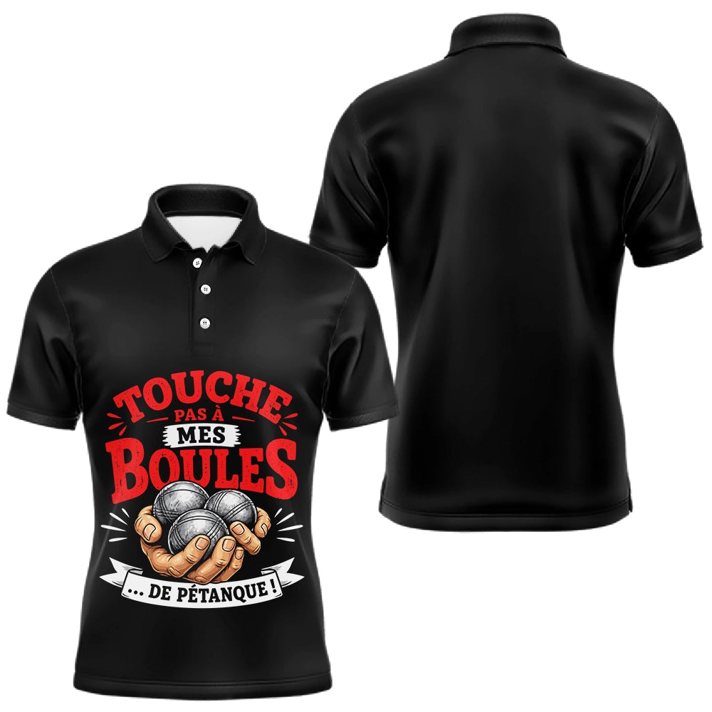 Polo Pétanque Noir - Touche Pas à Mes Boules - Polo Homme