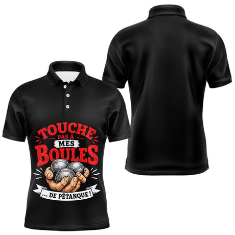 Polo Pétanque Noir - Touche Pas à Mes Boules - Polo Homme