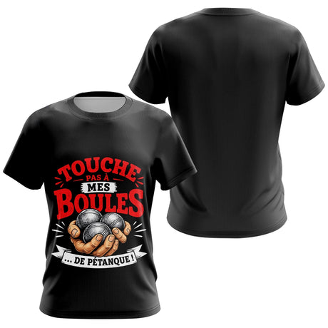 Polo Pétanque Noir - Touche Pas à Mes Boules - T-Shirt Femme
