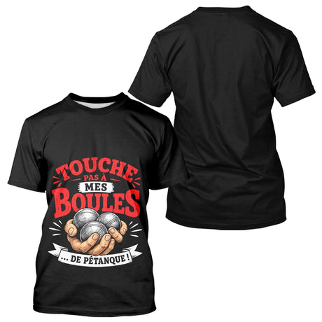 Polo Pétanque Noir - Touche Pas à Mes Boules - T-Shirt Homme